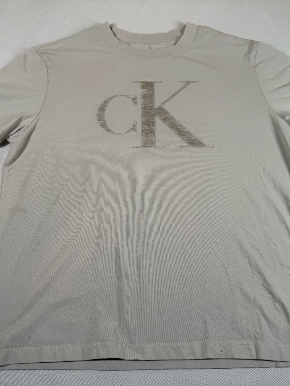 Calvin Klein Women's Sequin Short Sleeve Shirt Size Large - Beige
